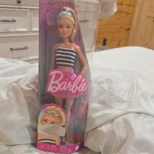 Barbie Doll with Striped Top and Pink Skirt